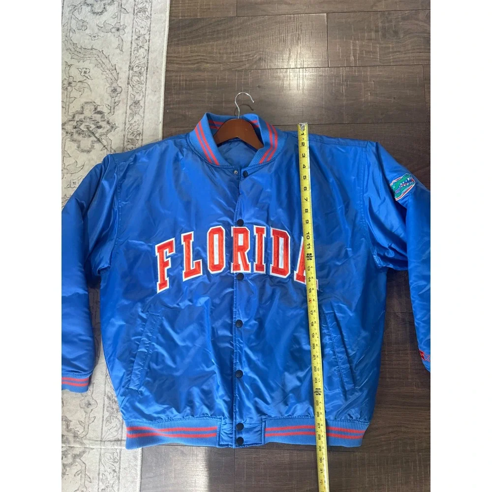 Starter VTG Florida Gators Varsity Bomber Jacket Mens L Blue Satin Snap Front‎
